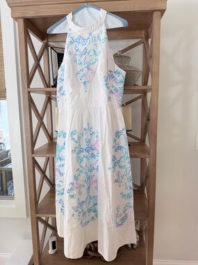 Lilly Pulitzer Gianne Halter Midi Dress with Blue & Pink Print NWT